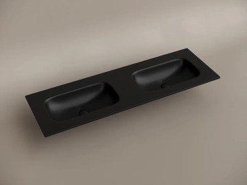 Раковина накладная мебельная CERAMICANOVA Grace прямоугольная 1410x457x137 с двумя чашами без отверстий под смеситель цвет черный матовый CN7022MBwx