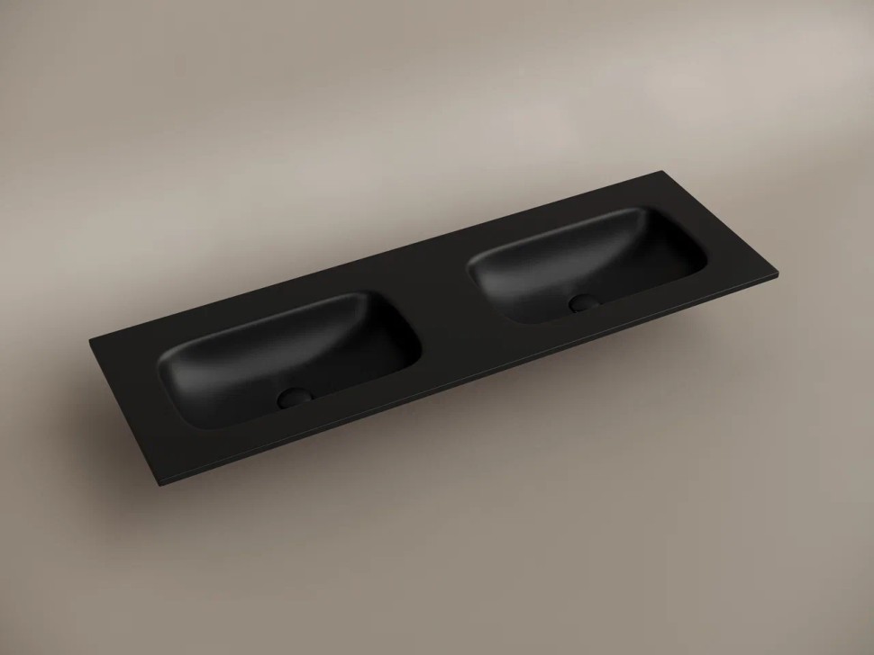 Раковина накладная мебельная CERAMICANOVA Grace прямоугольная 1410x457x137 с двумя чашами без отверстий под смеситель цвет черный матовый CN7022MBwx