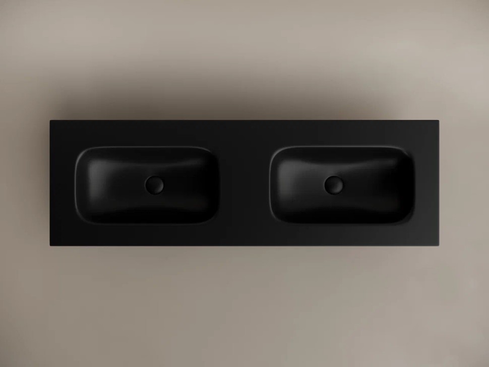 Раковина накладная мебельная CERAMICANOVA Grace прямоугольная 1410x457x137 с двумя чашами без отверстий под смеситель цвет черный матовый CN7022MBwx