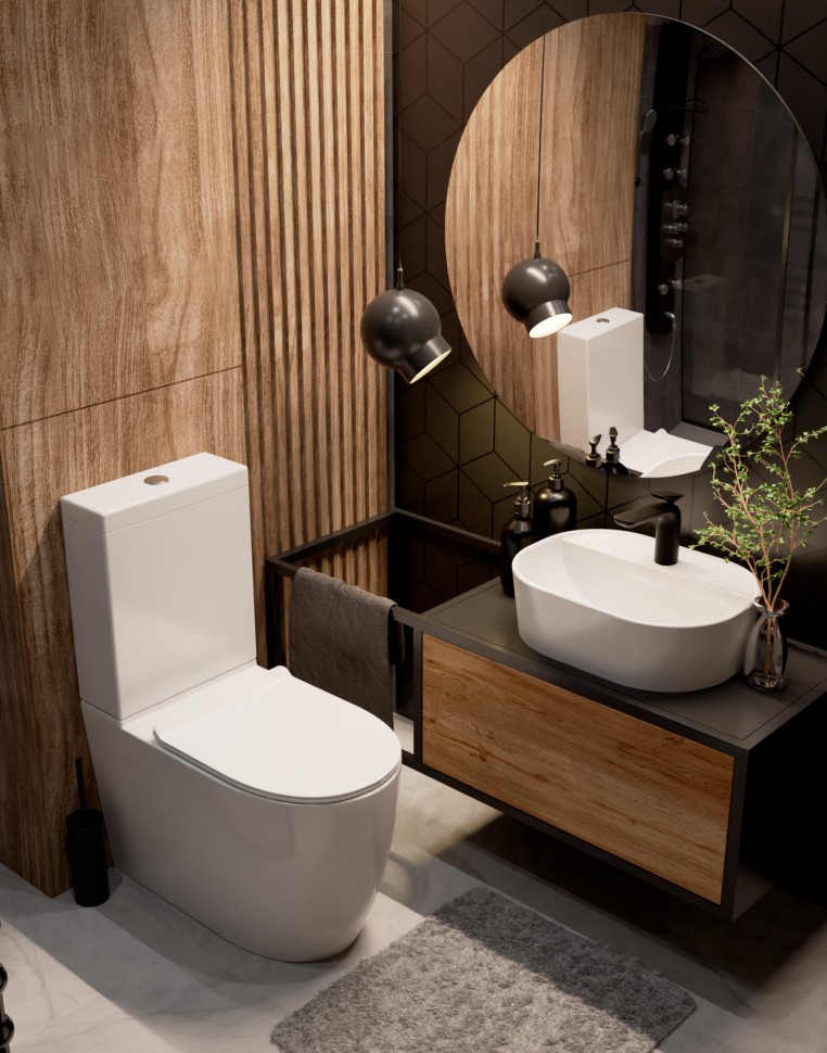 AQM1002 Унитаз напольный Rimless c сиденьем SoftClose, горизонтальный выпуск. 660x360x435мм