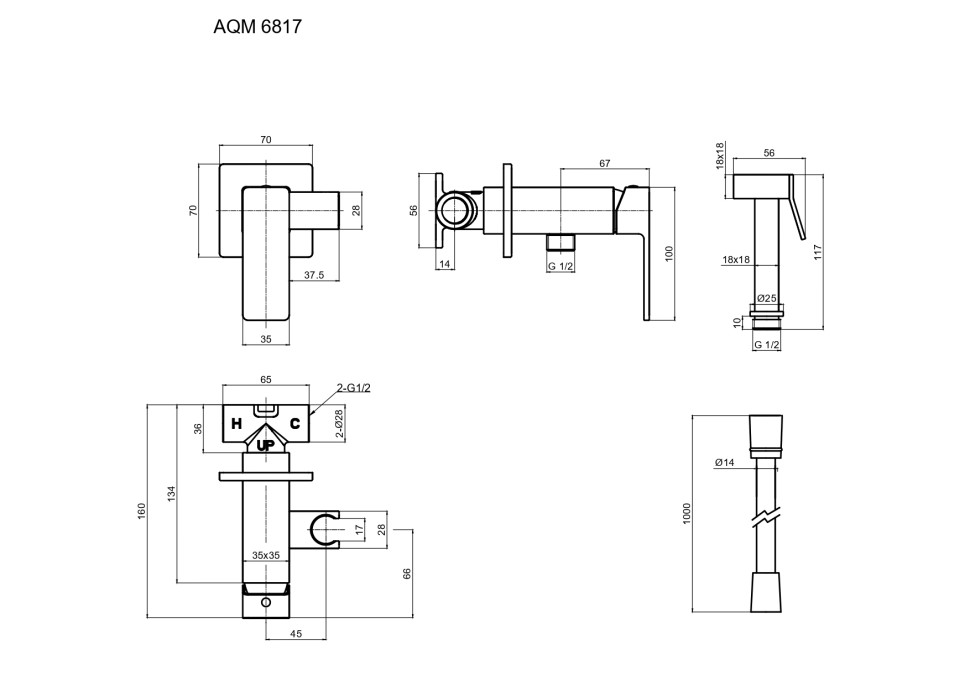 AQM6817BG Savona Готовый комплект гигиенического душа (скрытый монтаж, латунная лейка), золото шлиф
