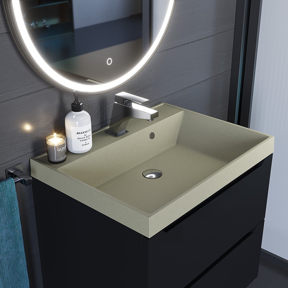 Раковина для ванной 60 см, Uperwood Classic Quartz, кварцевая, бежевая матовая, десерт