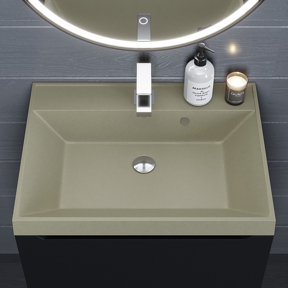 Раковина для ванной 60 см, Uperwood Classic Quartz, кварцевая, бежевая матовая, десерт