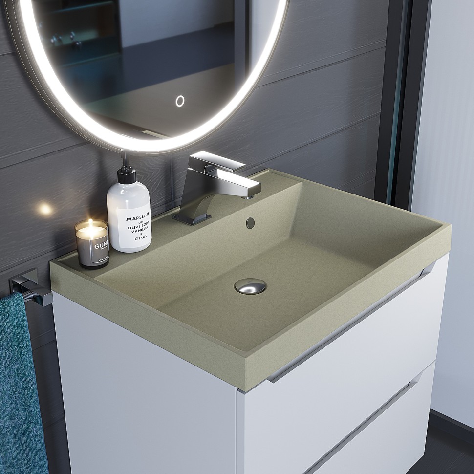 Раковина для ванной 60 см, Uperwood Classic Quartz, кварцевая, бежевая матовая, десерт