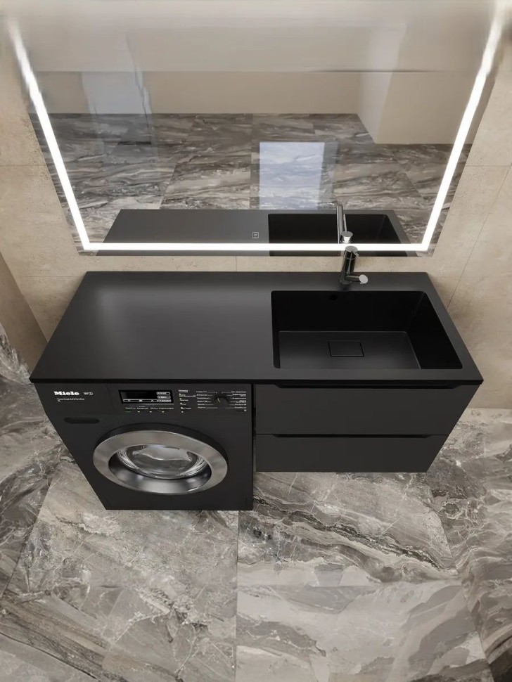Раковина над стиральной машиной Uperwood Cosmos Quartz 120 см, правая, крыло слева, уголь