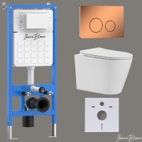 Комплект 3в1 IBERICA BLANCA инсталляция SILENCIO, унитаз BURGOS ALTO белый, кнопка смыва INOX-О розовое золото глянцевое (IB001.BRA.231.8171)