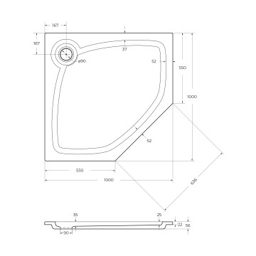 Поддон из искусственного мрамора CEZARES TRAY-S-P-100-56-W