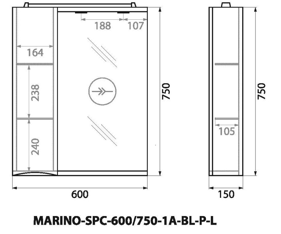 Шкаф подвесной BelBagno MARINO-SPC-600/750-1A-BL-P-L