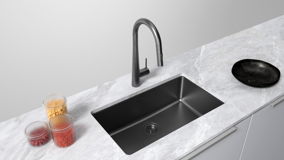 Мойка YUNI 76 UNI, нерж. сталь, YU76-MBN, матовый черный NANO-PVD, 760х440мм, Paulmark