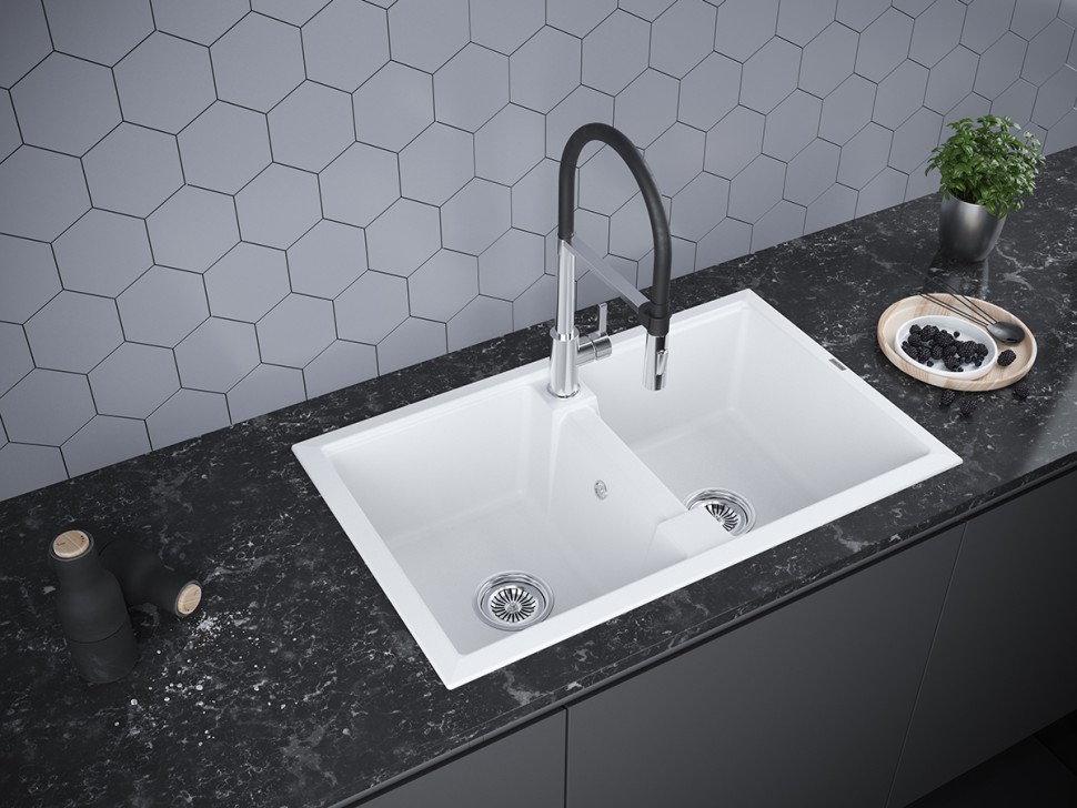 Мойка TANDEM 80/2, IT-GRANIT, PM238150-WH, белый, 810х500 мм, Paulmark