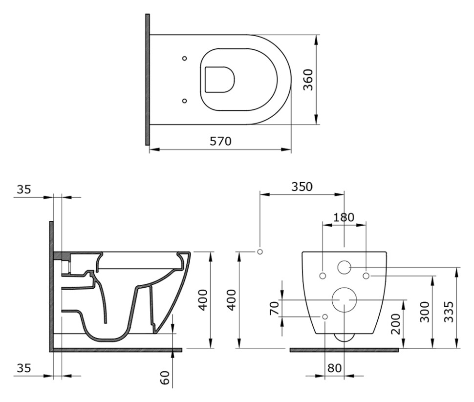 Унитаз Queen 113T20301R (570*360*400) СЕРЫЙ МАТОВЫЙ подвесной БЕЗОБОДКОВЫЙ, 1 место