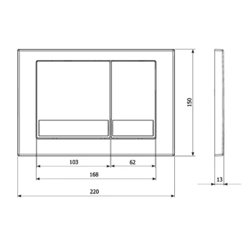 Кнопка смыва для унитаза Veconi Square VFS-BL, 150х220х13, пластик, черный