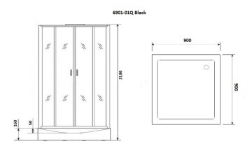Душевая кабина Niagara Premium NG-6901-01Q BLACK (90х90х210) низкий поддон(16 см),черный,стекло тонированное,4 места