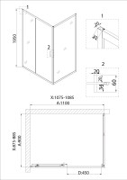 Душевое ограждение Niagara Nova NG-62-11A-A90 (110х90х195) прямоугольник,хром,двери раздвижные,стекло прозрачное,2 места