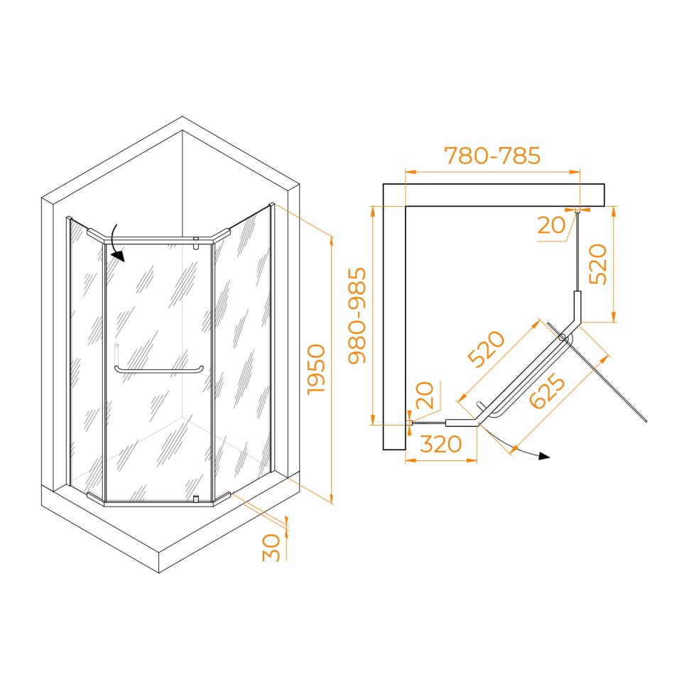 Душевой уголок RGW PA-091 (Прозрачное, 800x1000)
