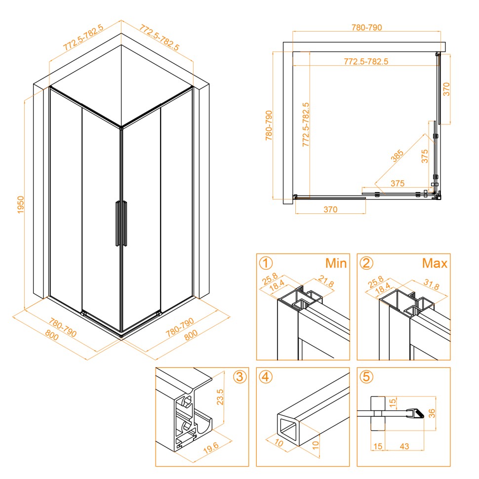 Душевой уголок RGW SV-31 (Прозрачное, 800x800)