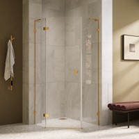 Душевой уголок Пента-Н (Penta-N) VSP-3PN100CLG-L, 1000*1000, брашированное золото, стекло прозрачное левый