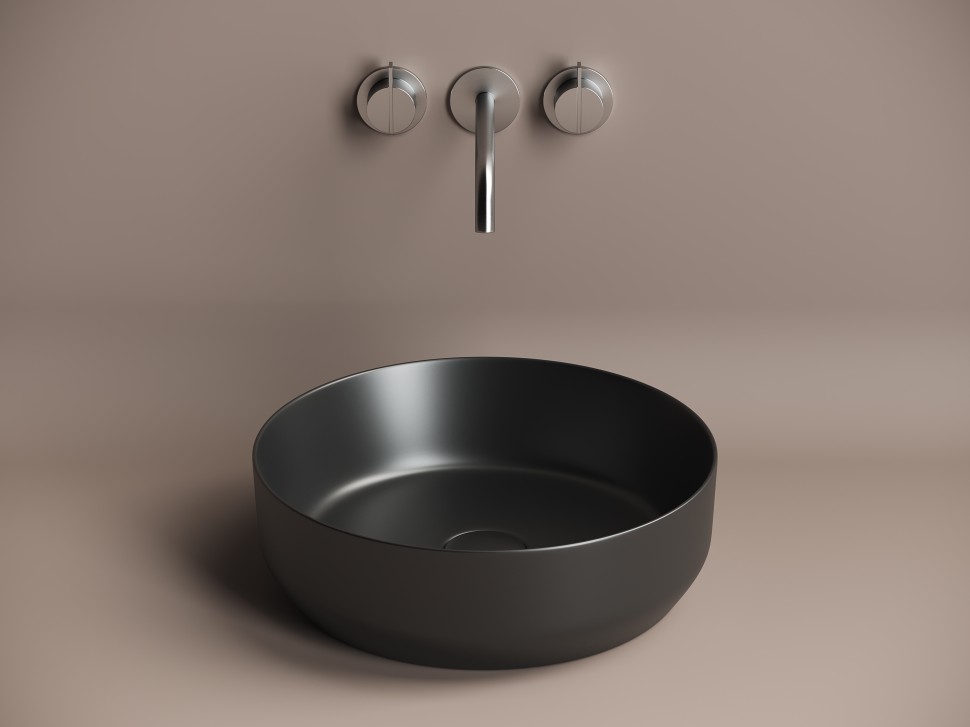Умывальник чаша накладная круглая (цвет Черный Матовый) Element 390x390x120мм