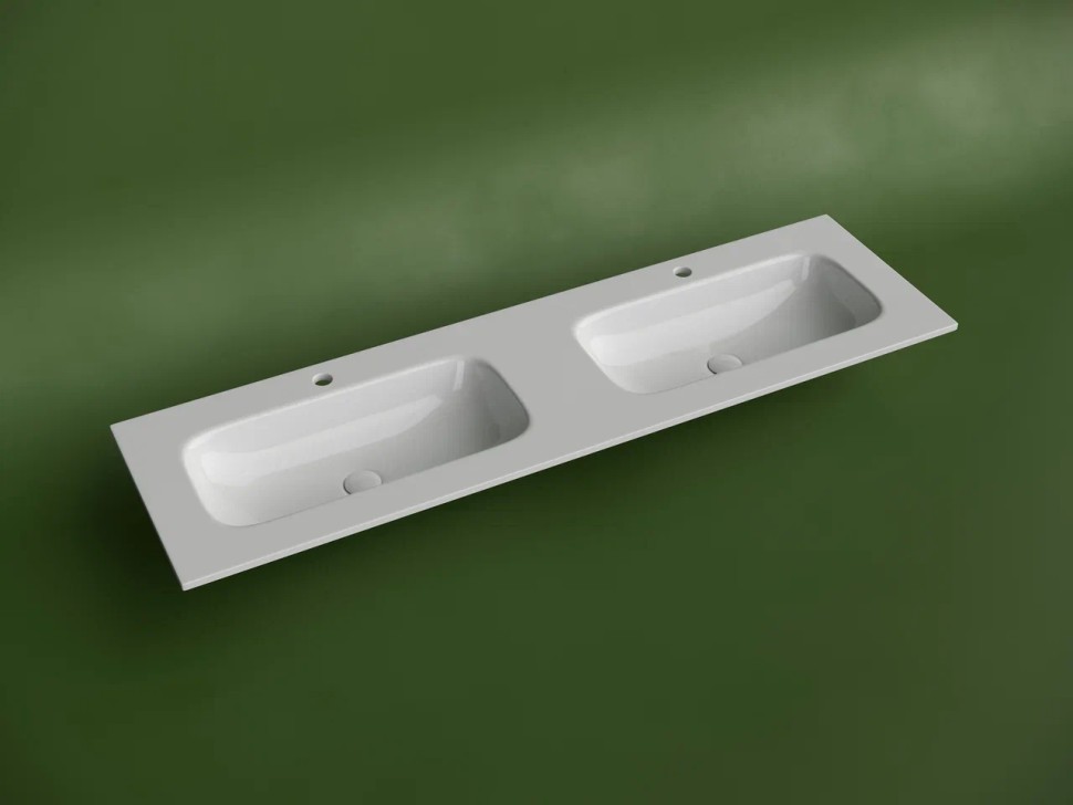 Раковина накладная мебельная CERAMICANOVA Grace прямоугольная 1610x457x137 с двумя чашами и отверстиями под смеситель цвет белый CN7023