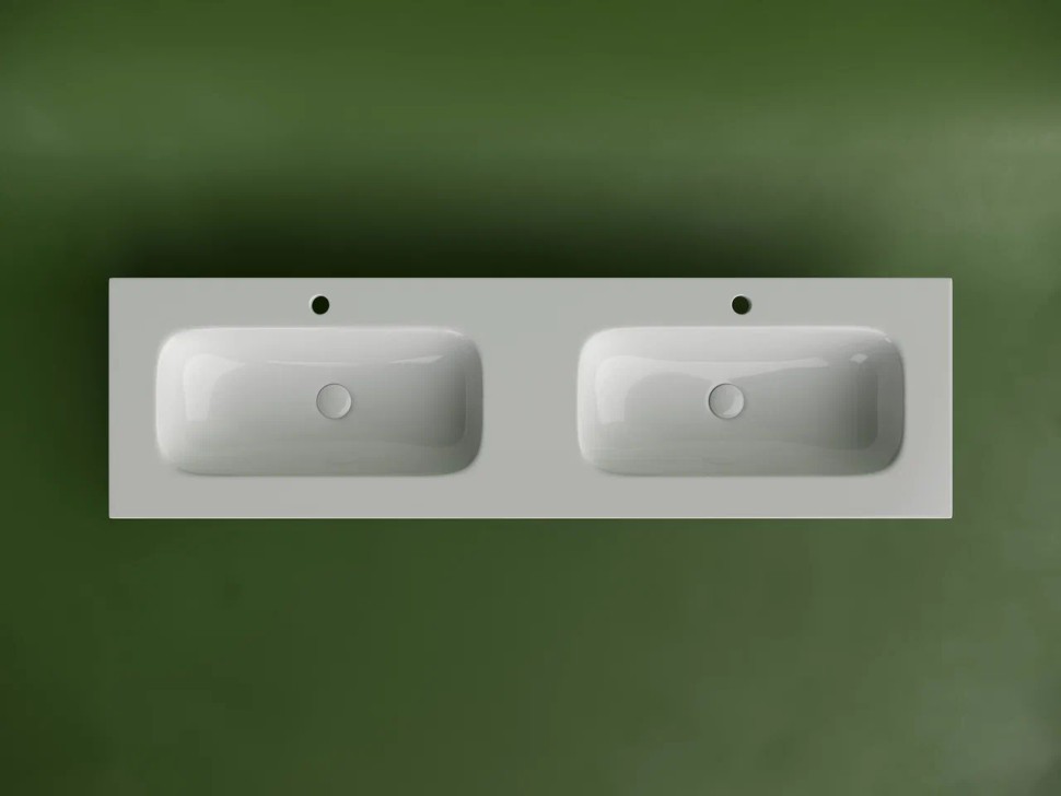 Раковина накладная мебельная CERAMICANOVA Grace прямоугольная 1610x457x137 с двумя чашами и отверстиями под смеситель цвет белый CN7023