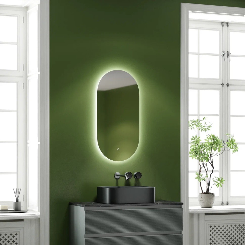 Зеркало для ванной комнаты SANCOS Oval, фоновая подсветка 450х900 с сенсорным управлением на прикосновение, арт. OV45C