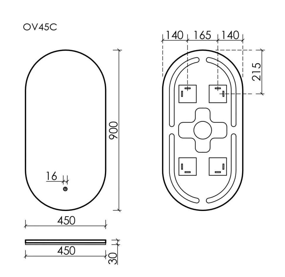 Зеркало для ванной комнаты SANCOS Oval, фоновая подсветка 450х900 с сенсорным управлением на прикосновение, арт. OV45C