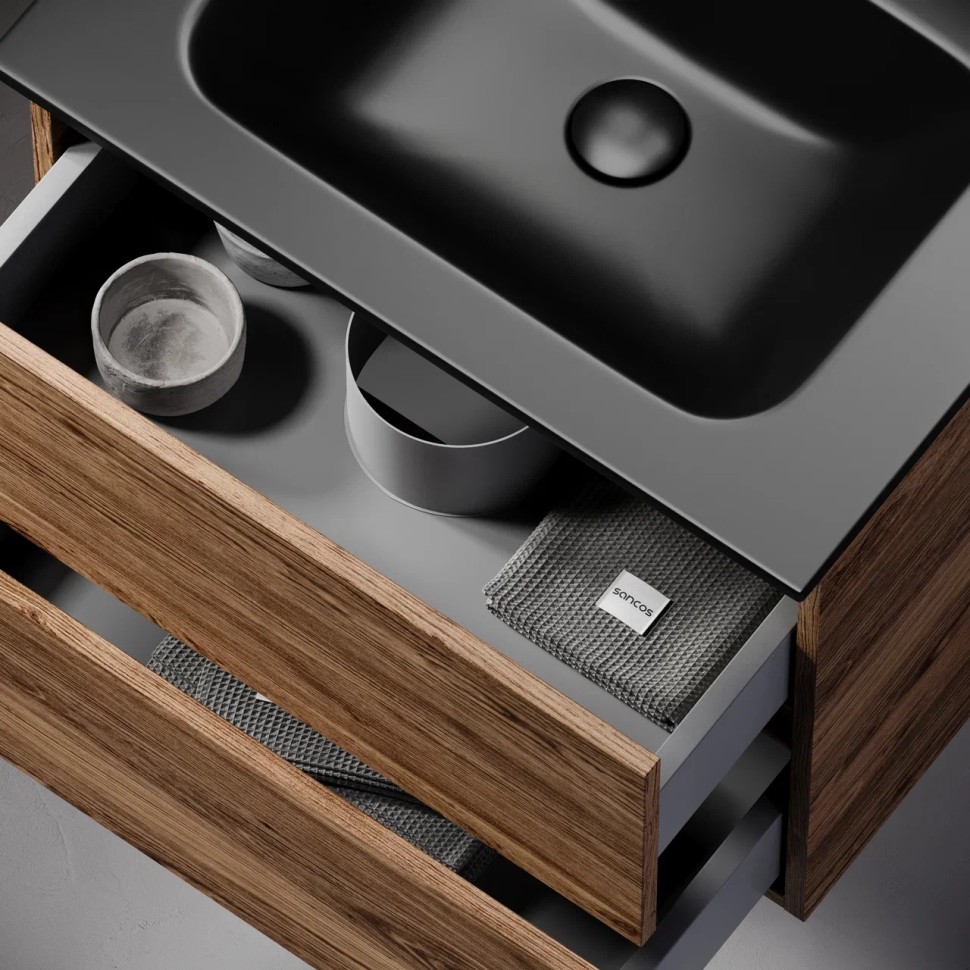 Тумба подвесная SANCOS Urban 890х450х550, c двумя ящиками оснащенными доводчиками, дуб чарльстон , арт. UR90ECH