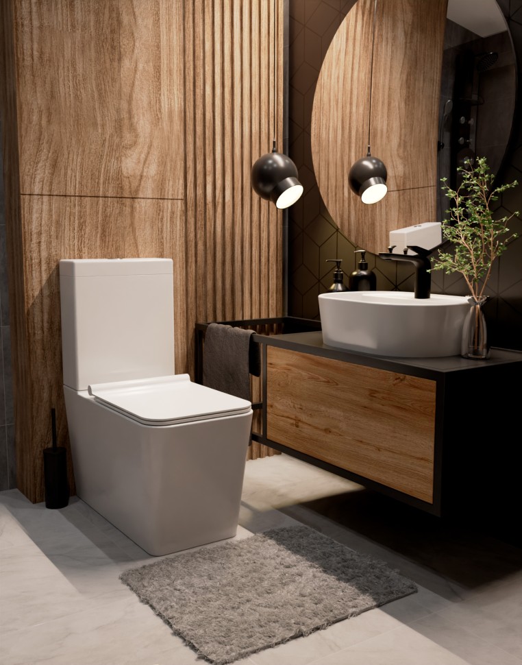 AQM1003 Унитаз напольный Rimless с сиденьем SoftClose, горизонтальный выпуск. 680x360x405мм