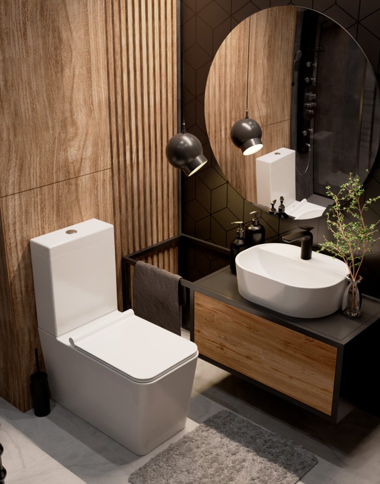 AQM1003 Унитаз напольный Rimless с сиденьем SoftClose, горизонтальный выпуск. 680x360x405мм