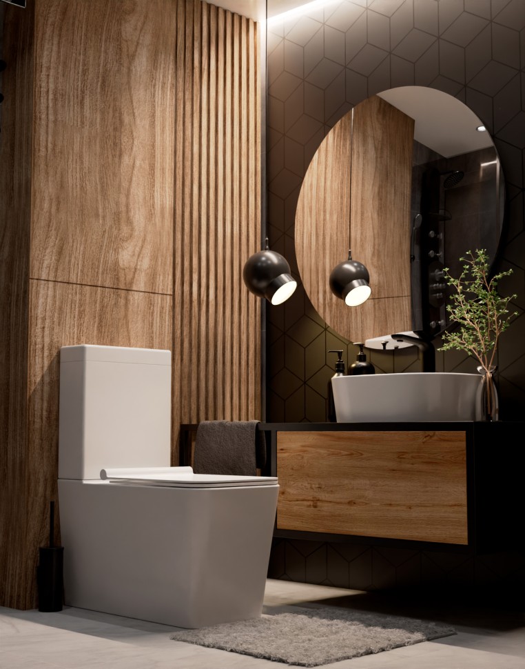 AQM1003 Унитаз напольный Rimless с сиденьем SoftClose, горизонтальный выпуск. 680x360x405мм