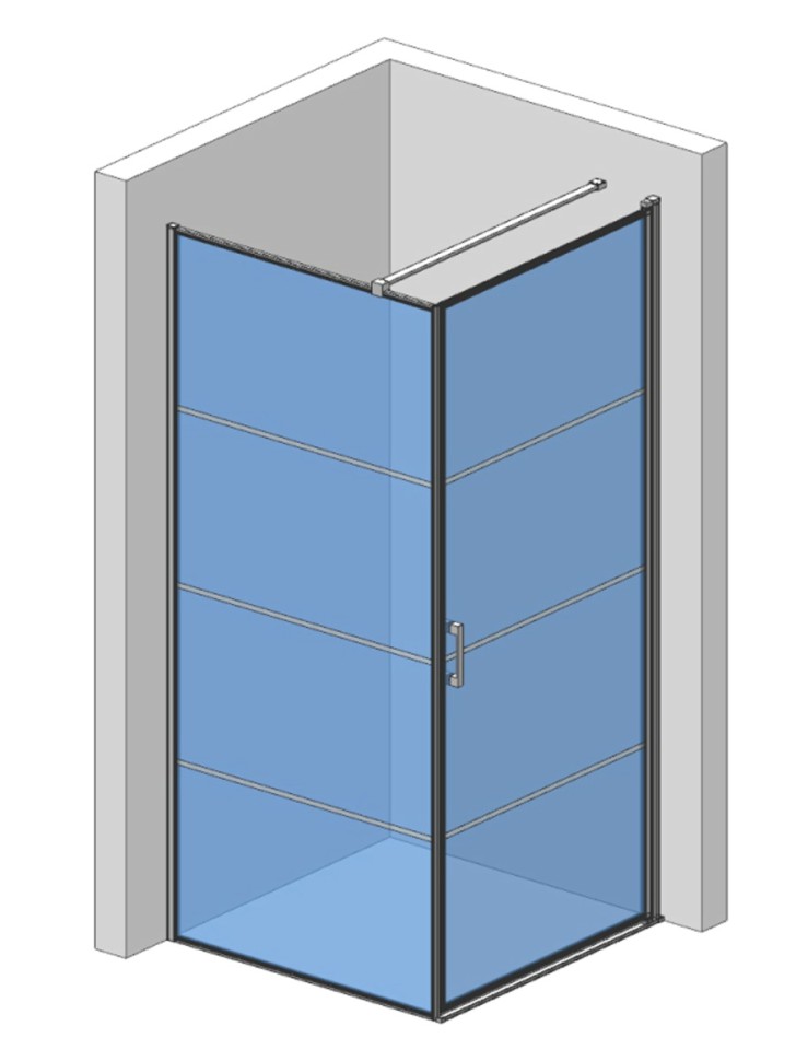 Душевой уголок 900*900*1950мм. (правый), стекло 6мм, цвет профиля матовый черный, горизонтальные линии.