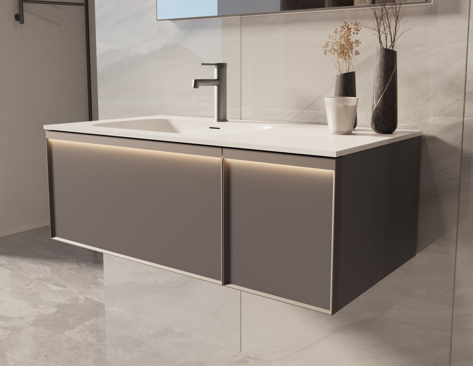 База под раковину Vincea  Elise 1000 подвесная, левая, 2 выкатных ящика soft close, серый матовый