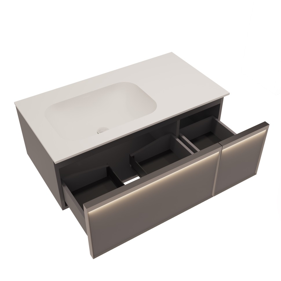 База под раковину Vincea  Elise 1000 подвесная, левая, 2 выкатных ящика soft close, серый матовый