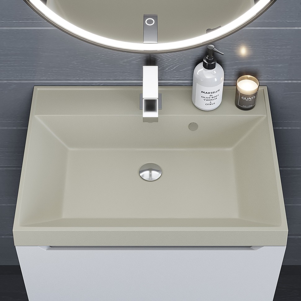 Раковина для ванной 60 см, Uperwood Classic Quartz, кварцевая, бежевая матовая, лён