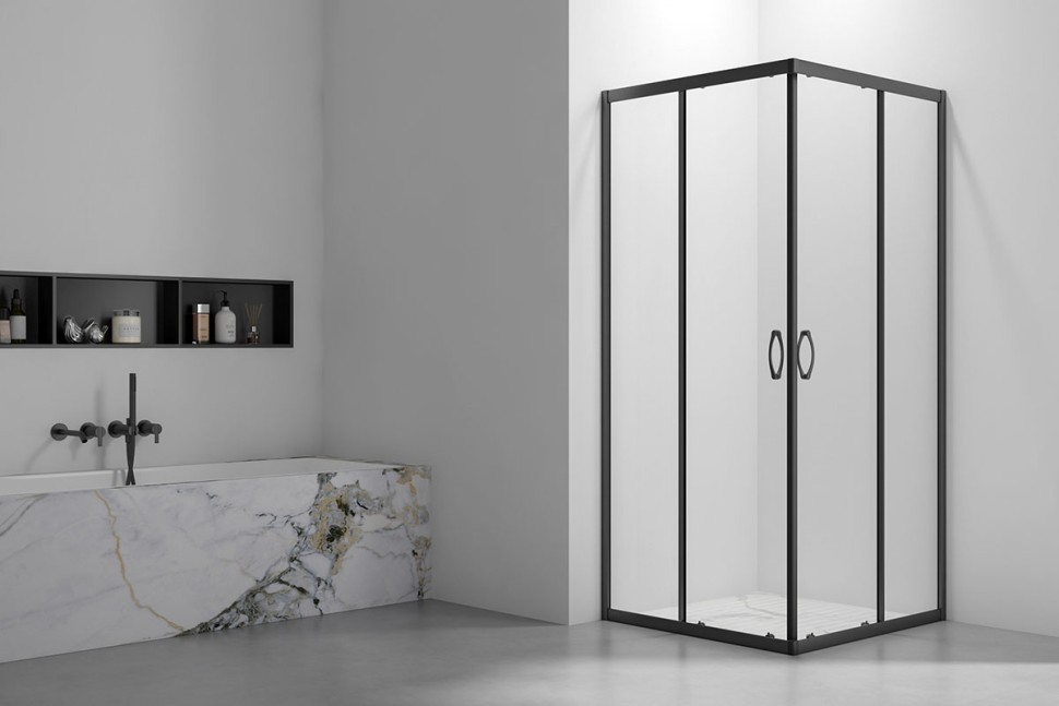 Душевой угол Veconi Rovigo RV-101B, 900x800x1900, черный, стекло прозрачное