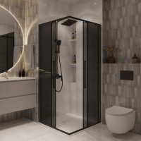 Душевое ограждение Niagara Nova NG-2822-34BLACK (80х80х195) квадрат,черный матовый,двери раздвижные,стекло тонированное,1 место