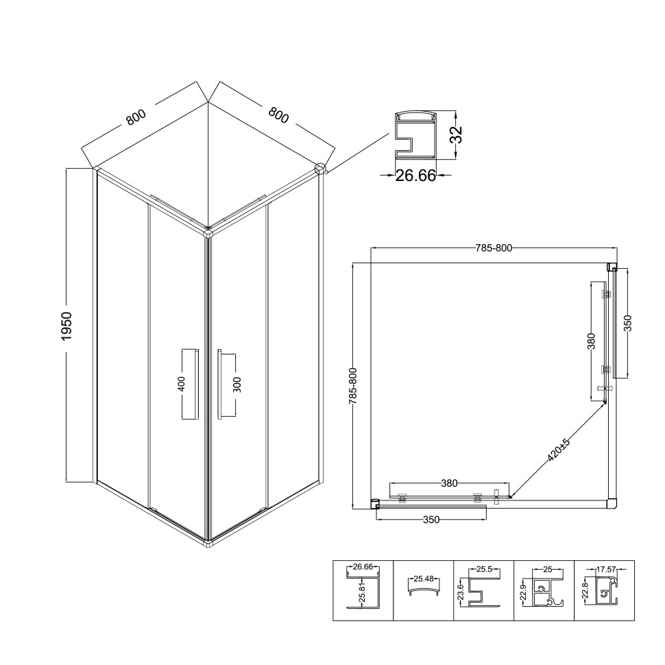 Душевое ограждение Niagara Nova NG-2822-34BLACK (80х80х195) квадрат,черный матовый,двери раздвижные,стекло тонированное,1 место