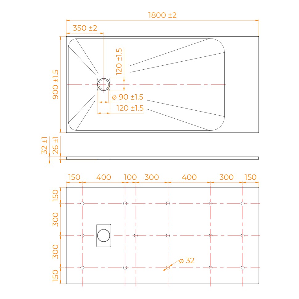 Душевой поддон прямоугольный RGW TSS-W Белый (900x1800)
