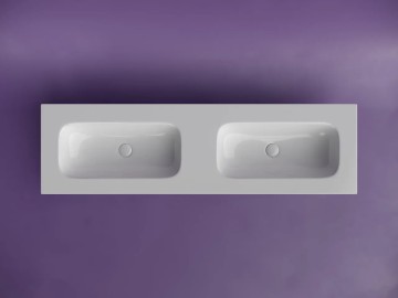 Раковина накладная мебельная CERAMICANOVA Grace прямоугольная 1610x457x137 с двумя чашами без отверстий под смеситель цвет белый CN7023wx