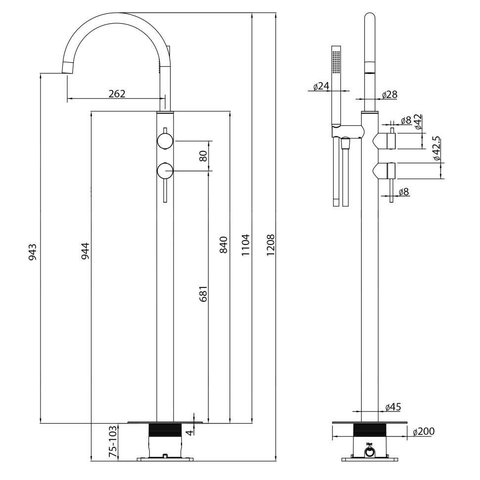 Смеситель ABBER Wasser Kreis 316 AF8115BST напольный для ванны, брашированная сталь