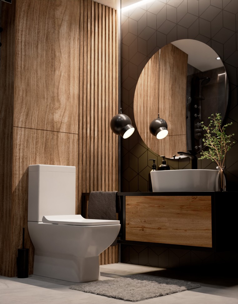 AQM1004 Унитаз напольный Rimless с сиденьем SoftClose, горизонтальный выпуск. 615x350x410мм