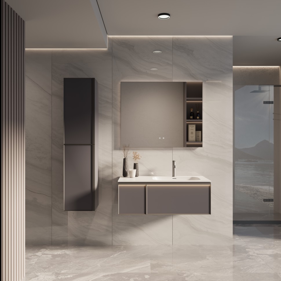 База под раковину Vincea  Elise 1000 подвесная, правая, 2 выкатных ящика soft close, серый матовый