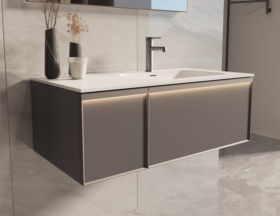 База под раковину Vincea  Elise 1000 подвесная, правая, 2 выкатных ящика soft close, серый матовый