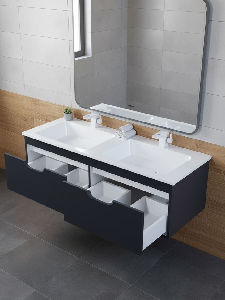 Тумба под двойную раковину Uperwood Modul 120 см, подвесная,атовая, черная