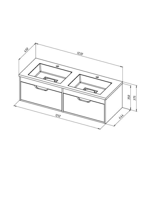 Тумба под двойную раковину Uperwood Modul 120 см, подвесная,атовая, черная