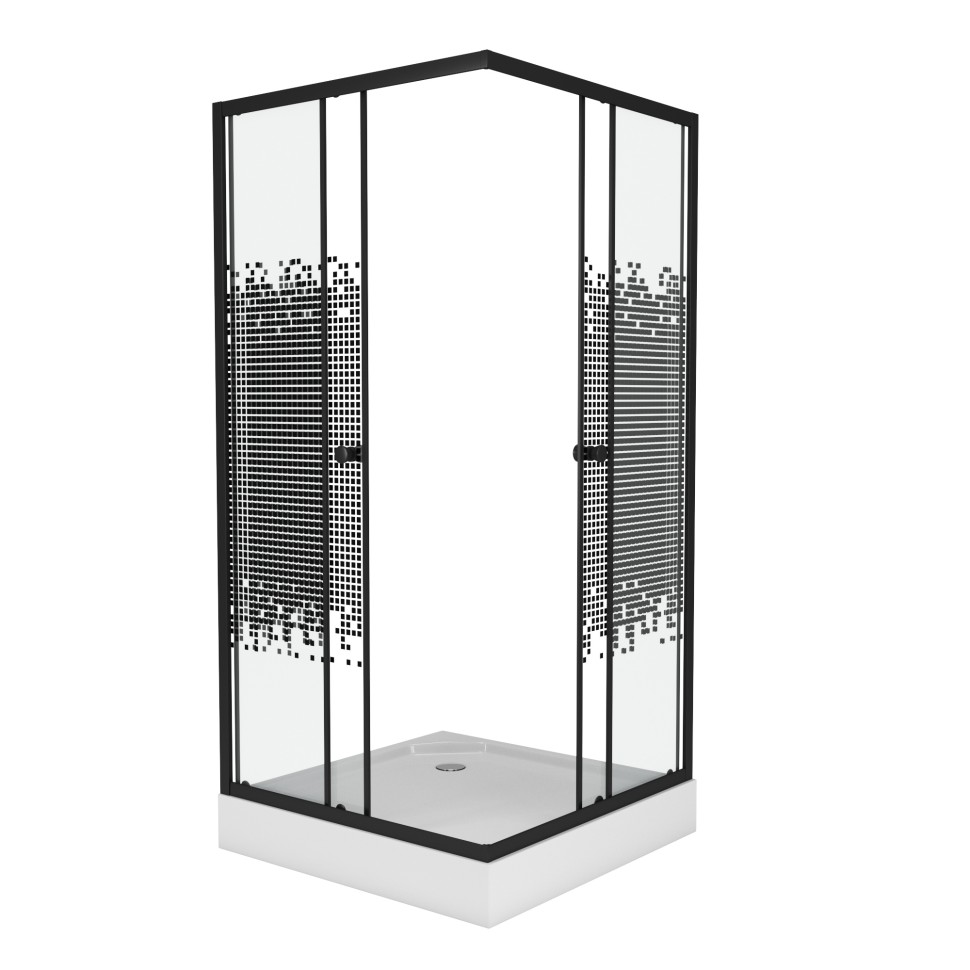 Душевой уголок Niagara Eco NG-010-14Q BLACK (100х100х195) низкий поддон(13см),черный,стекло мозаика ,2 места