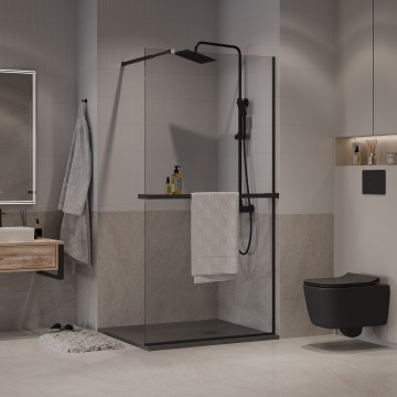 Душевая перегородка Niagara Nova NG-670-12ВLACK (120х195) черный матовый,стекло прозрачное,с полкой,1 место