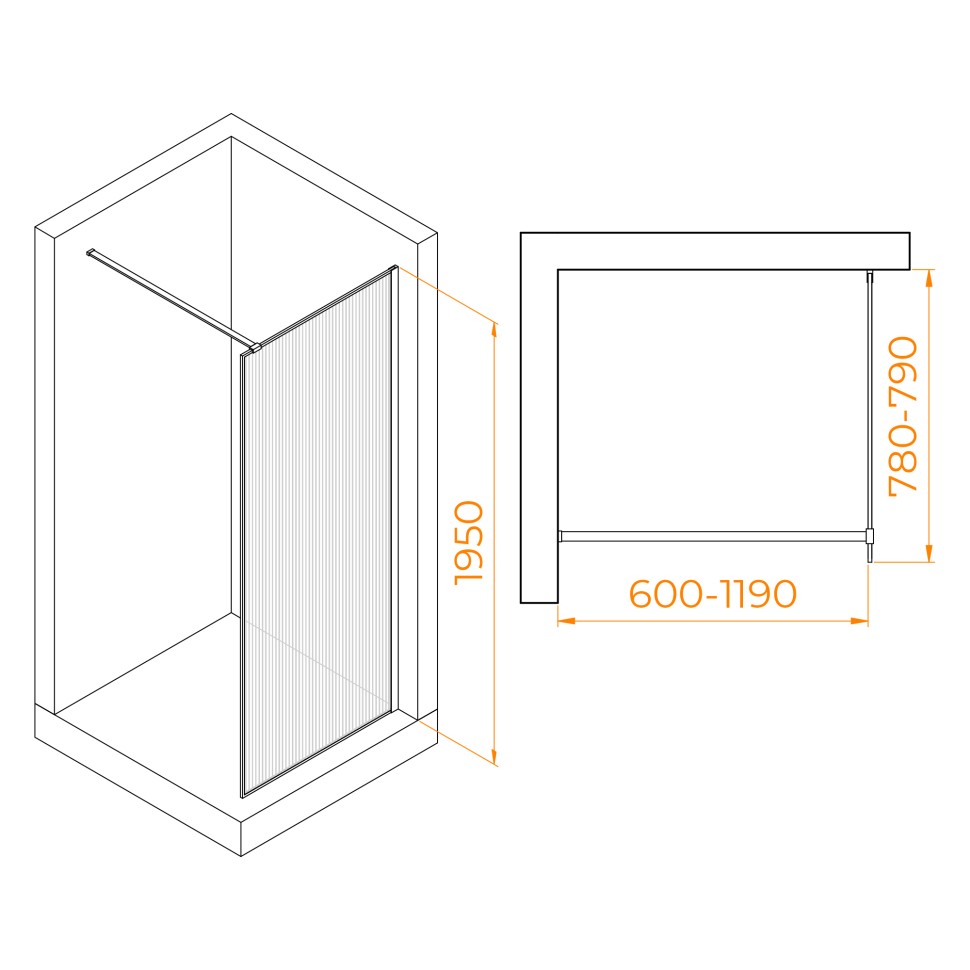 Душевая перегородка RGW WA-08W (Ribbed (Ребристое), 800)