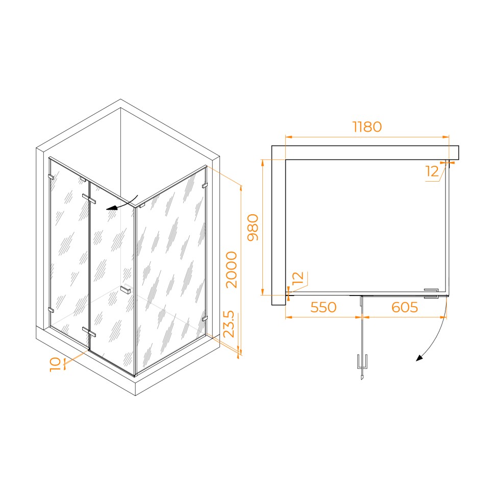 Душевой уголок RGW SV-040B (Прозрачное, 1200x1000)
