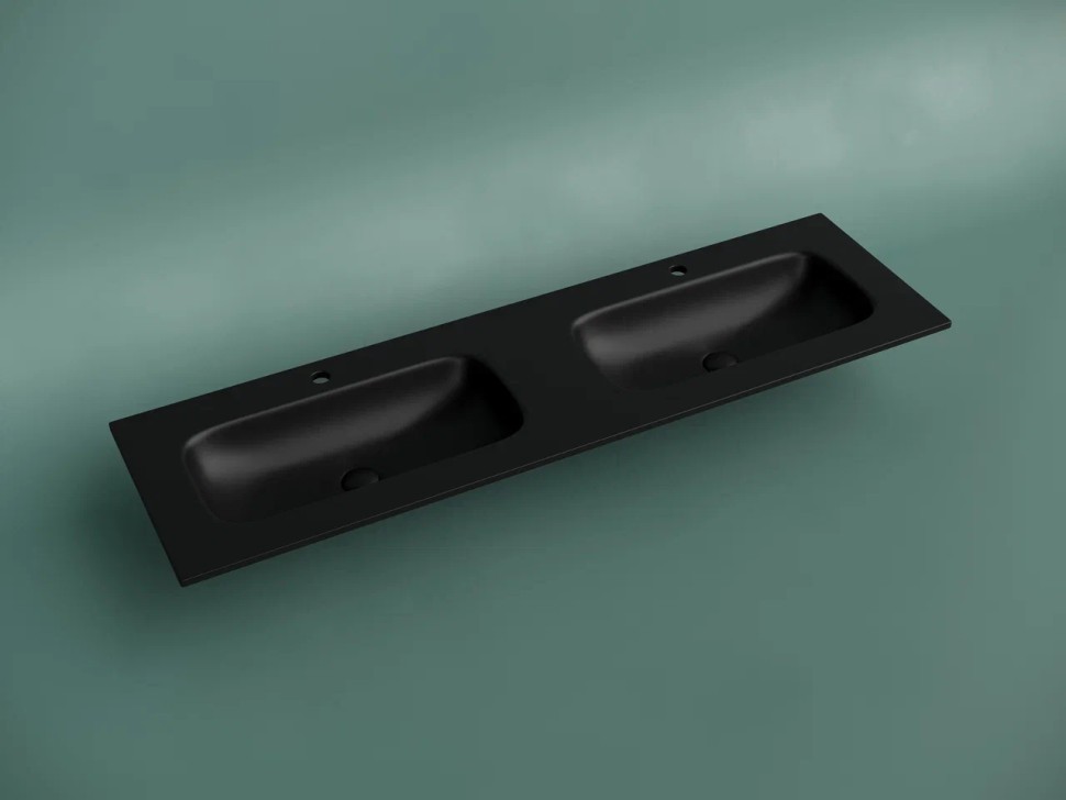 Раковина накладная мебельная CERAMICANOVA Grace прямоугольная 1610x457x137 с двумя чашами и отверстиями под смеситель цвет черный матовый CN7023MB